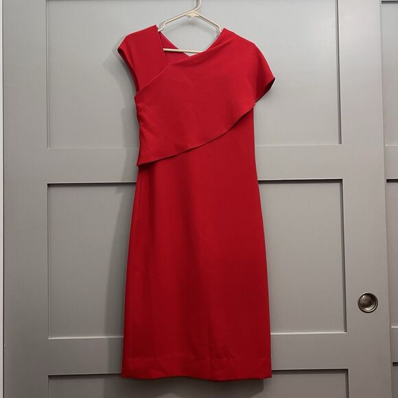 Ralph Lauren Collection Purple Label Sheath Dress Sz 6 Red Silk Asymmetric Drape - Picture 1 of 16